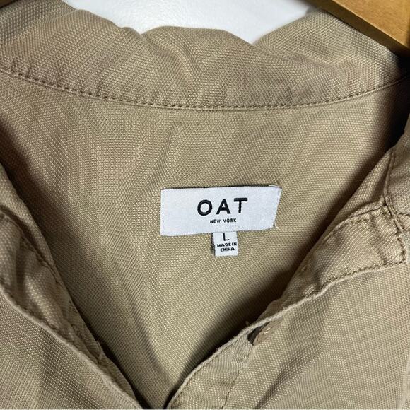 OAT New York Tan Button Down Waist Tie Peplum Top Size Large - Picture 4 of 7